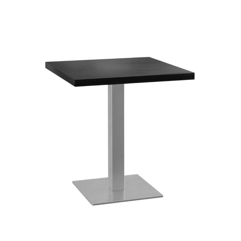 Masă bistro 50x50 cm | aspect lemn închis | cadru din oțel inoxidabil
